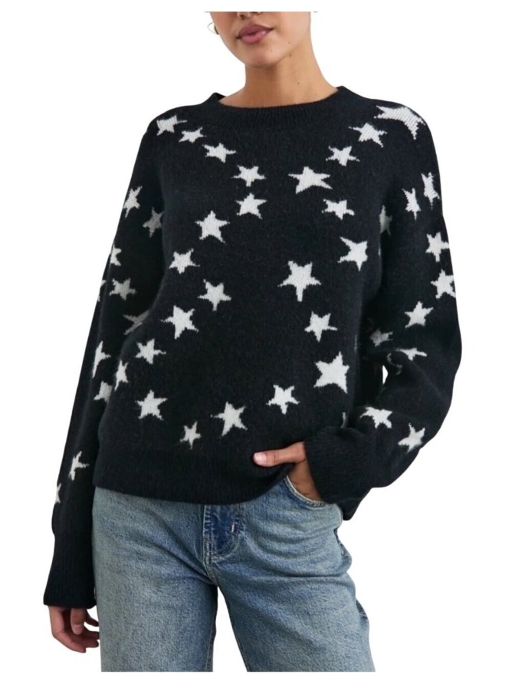 Rails Kana Star Chain Crewneck Cashmere Wool blend Sweater Black/White XS